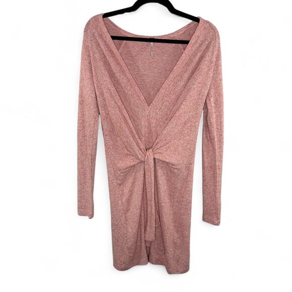 Free People Pink Knit Tie Front Sweater Dress - Size S Minimalist Indie Fall - Picture 2 of 12